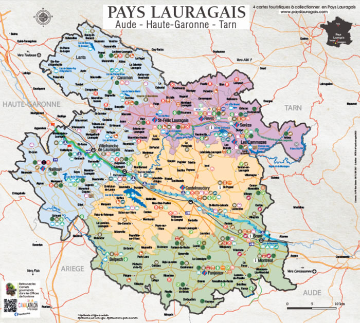 Mapa turístico de la región de Lauragais
